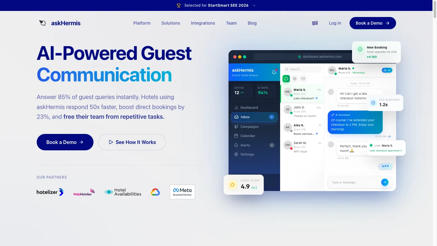 askHermis: AI guest communication for hotels.
